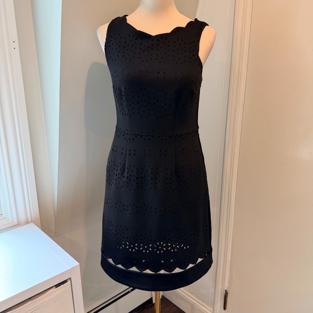 Truly Poppy Black Laser Cut Scalloped Hem lined Sheath Dress  | Size S